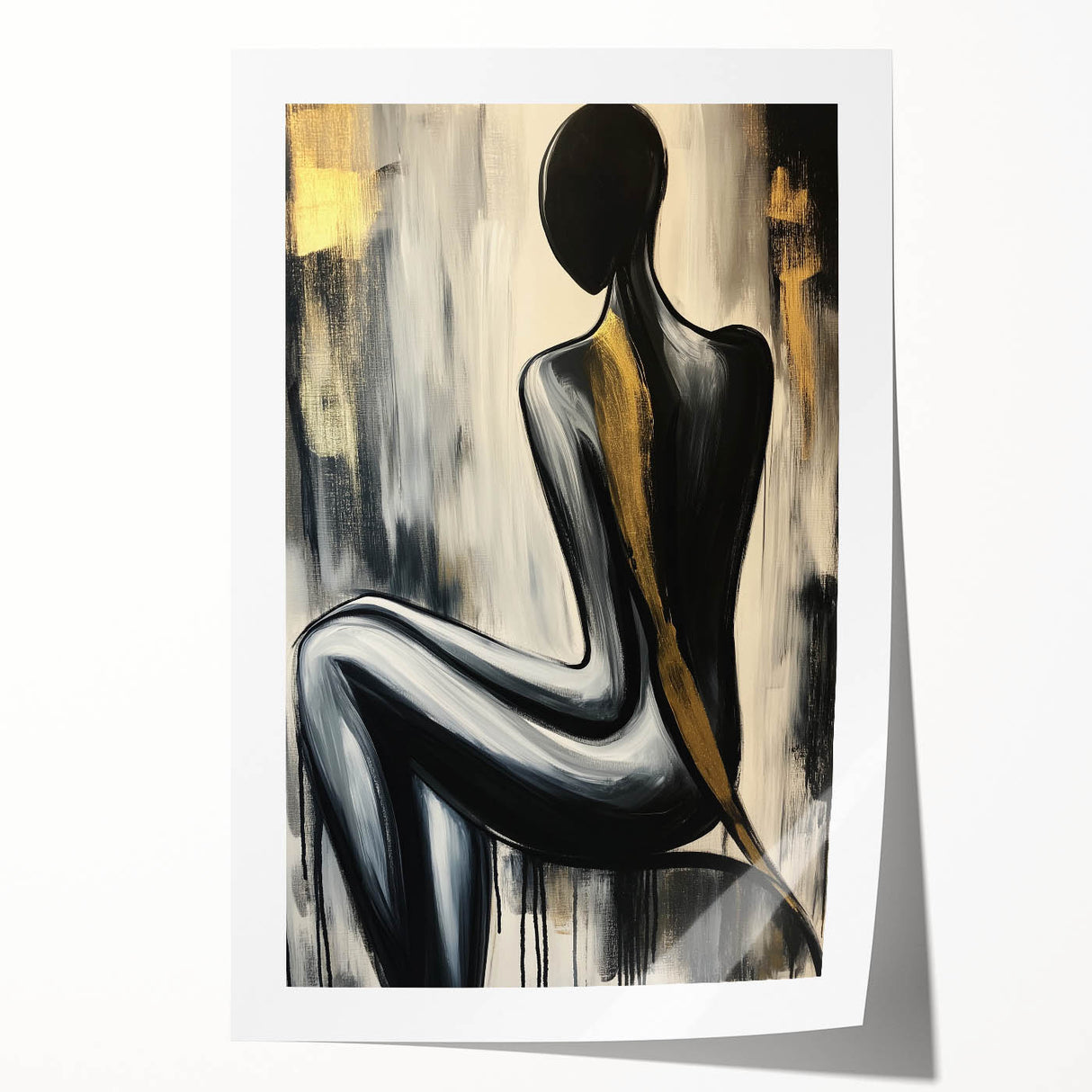 Abstract figurative artwork featuring vibrant colors and fluid shapes, elegantly rolled for display, showcasing a modern artistic expression perfect for home decor.