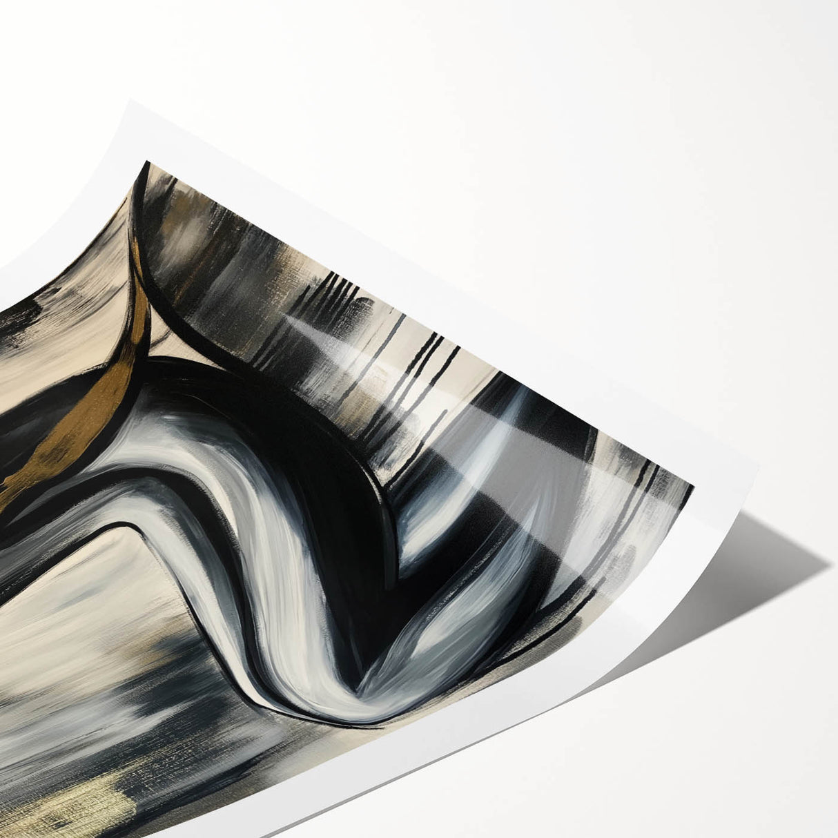 Abstract figurative art print showcasing vibrant colors and dynamic shapes, rolled and ready for display in a protective tube, ideal for modern decor.