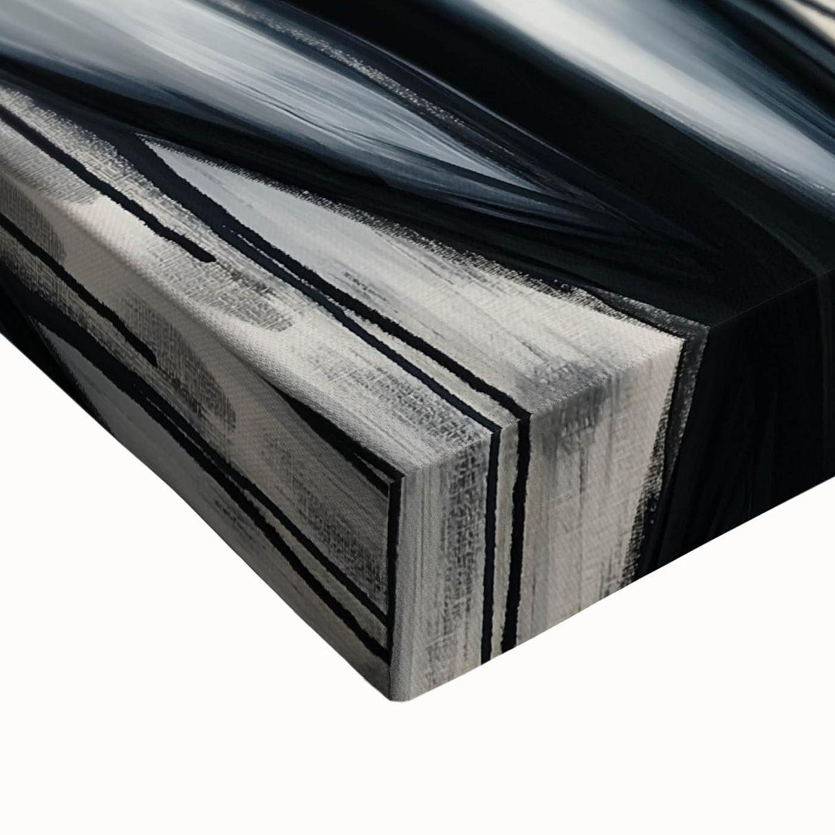 Close-up of an abstract figurative stretched canvas artwork showcasing vibrant colors and fluid shapes, perfect for modern home decor and artistic expression.