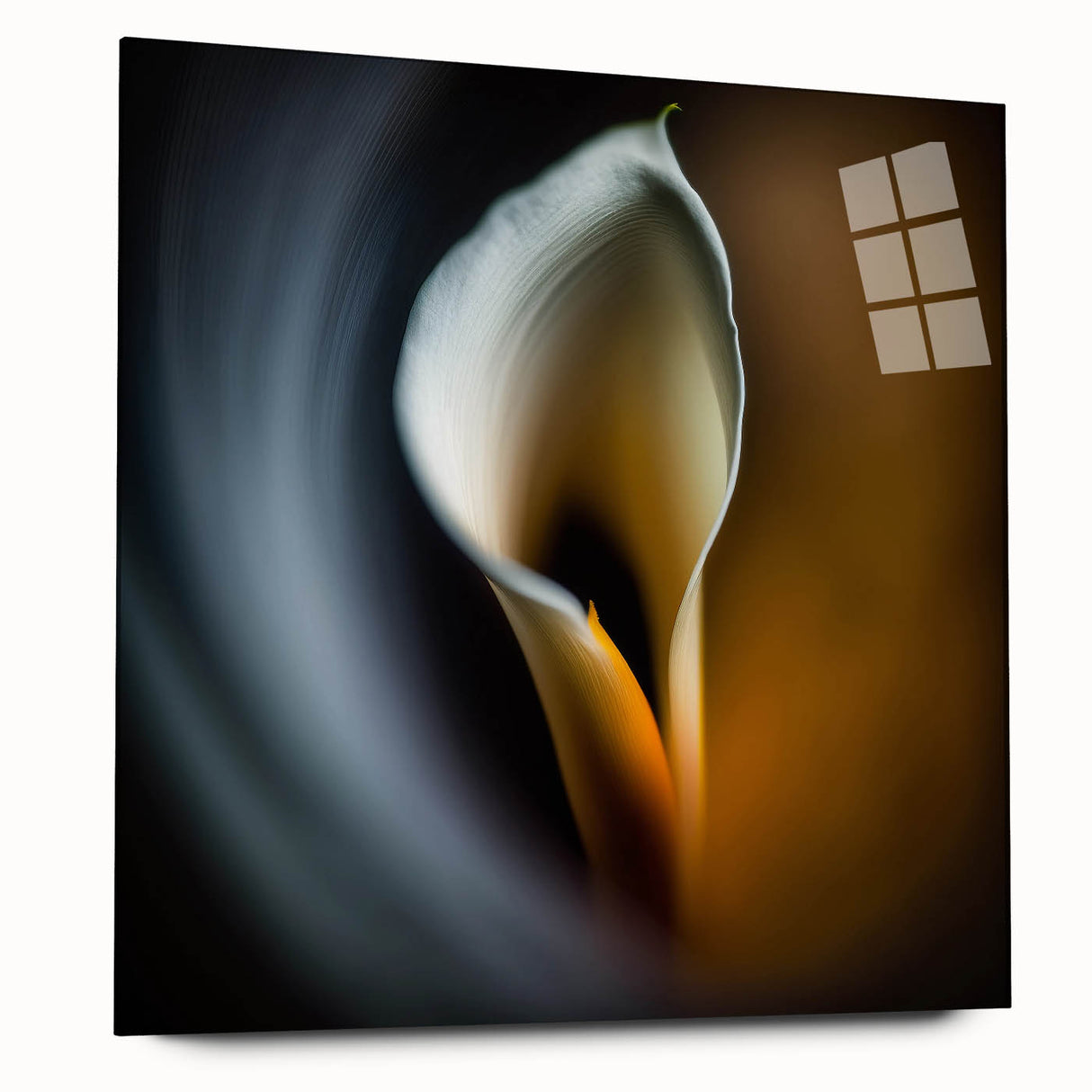 Abstract floral wall art design displayed in a sleek acrylic frame, showcasing vibrant colors and intricate patterns, perfect for modern home decor.