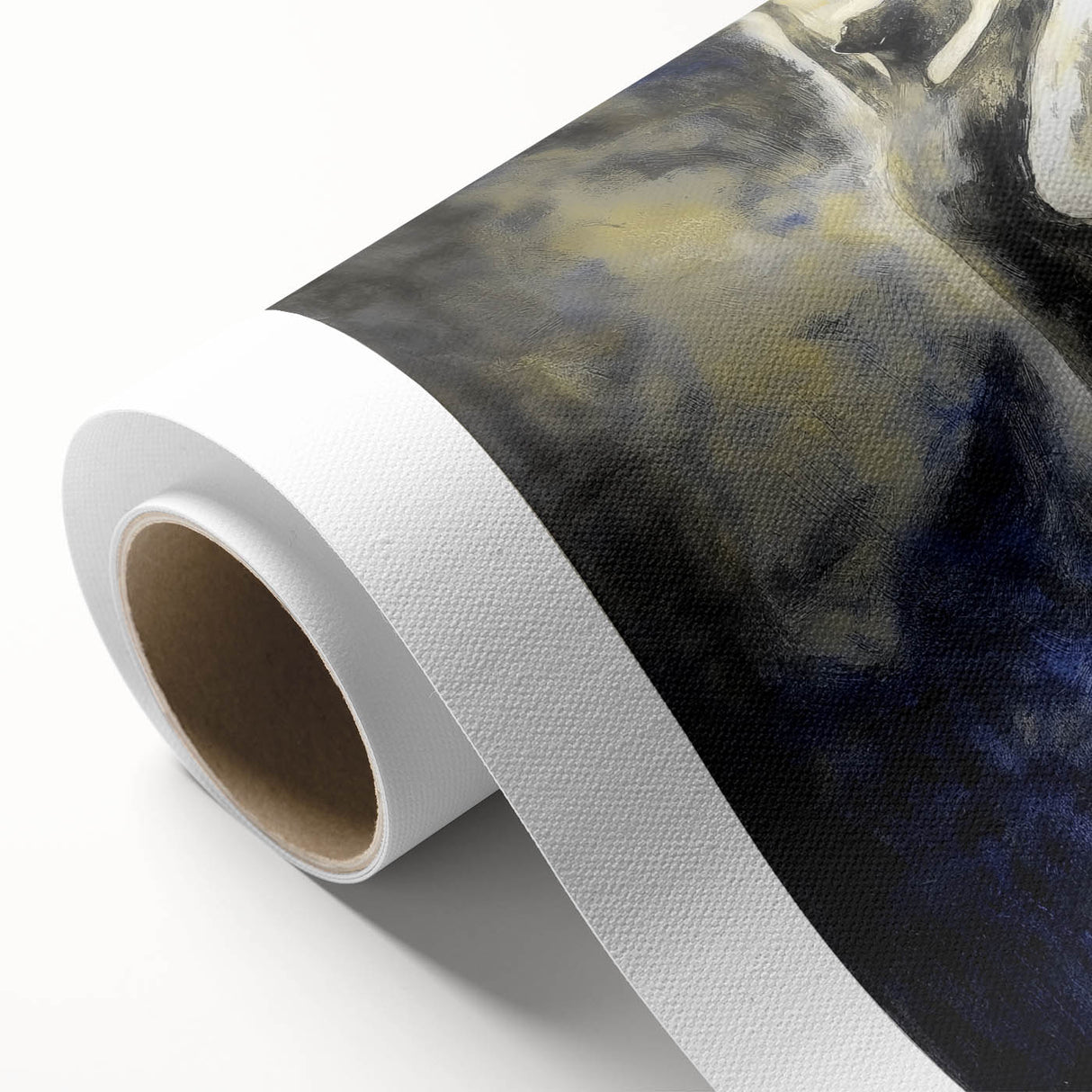 Abstract figurative art on rolled canvas, showcasing vibrant colors and dynamic shapes, ideal for modern home décor, securely packaged in a durable tube.