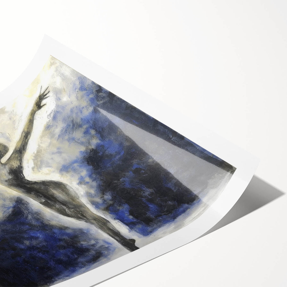 Abstract figurative rolled print showcasing vibrant colors and dynamic shapes, elegantly packaged in a protective cardboard tube for safe delivery. This modern artwork is ideal for enhancing contemporary home décor.