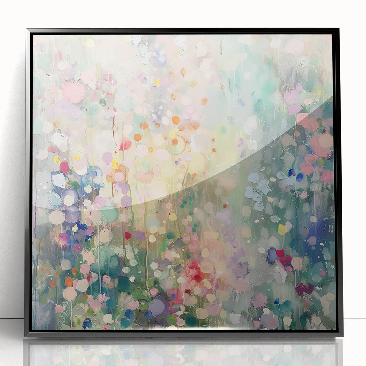 Framed acrylic artwork featuring abstract splatters in bold black and white, perfect for modern home decor. Ideal for enhancing artistic spaces with contemporary flair.