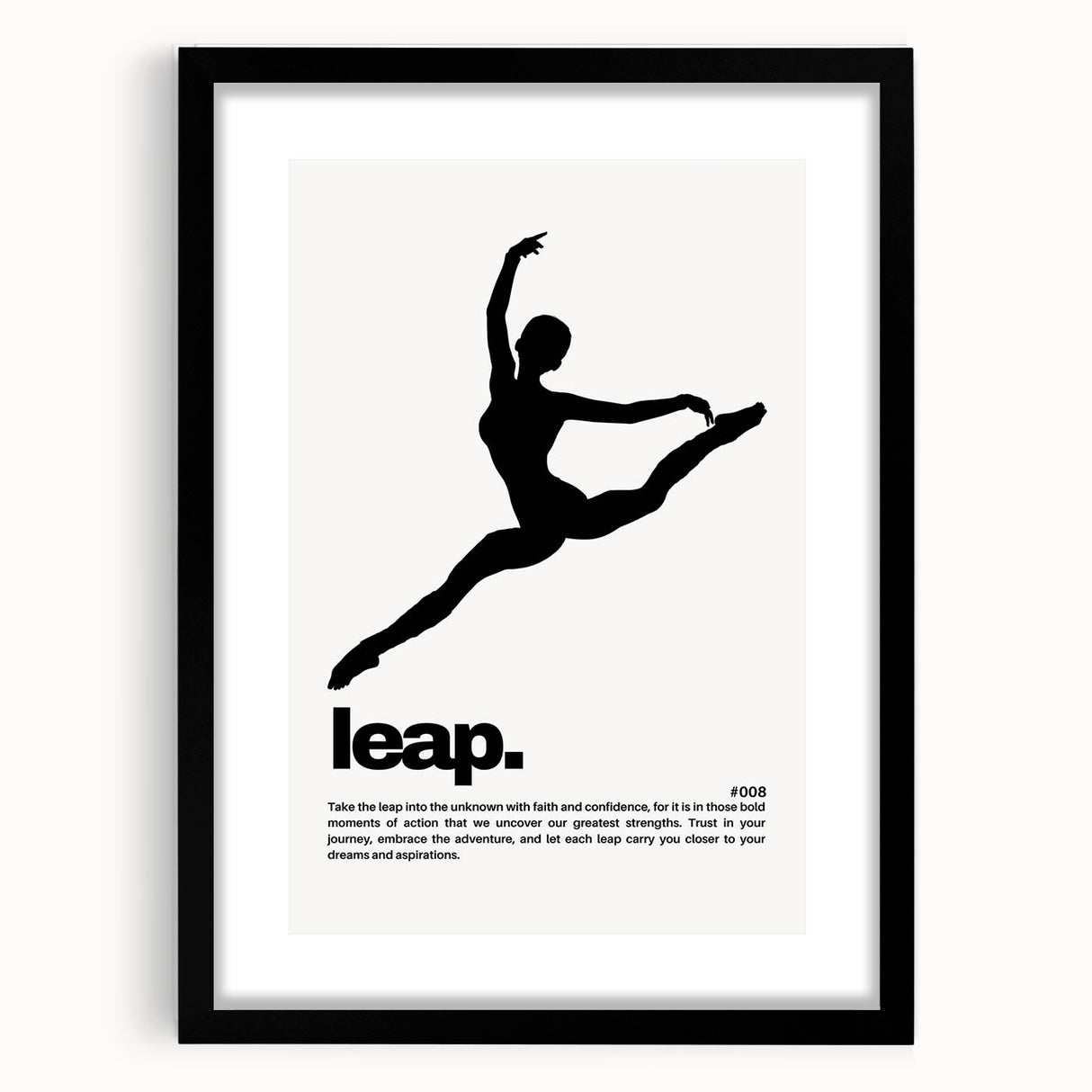 Monochrome Motivational Typography Art Print - "Leap" Canvas