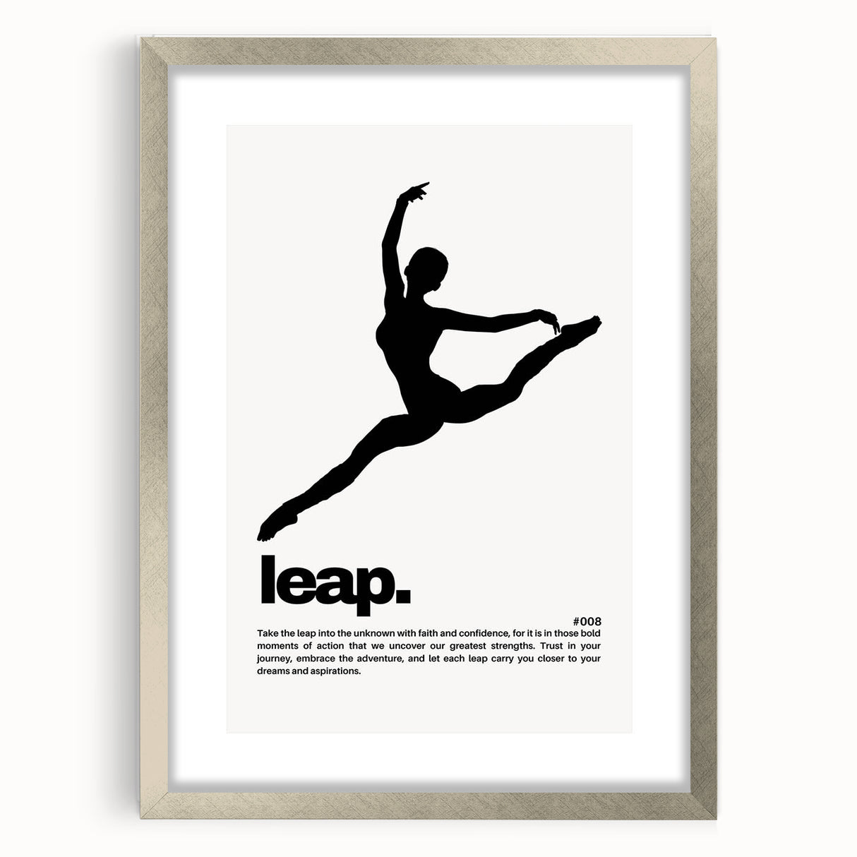 Monochrome Motivational Typography Art Print - "Leap" Canvas
