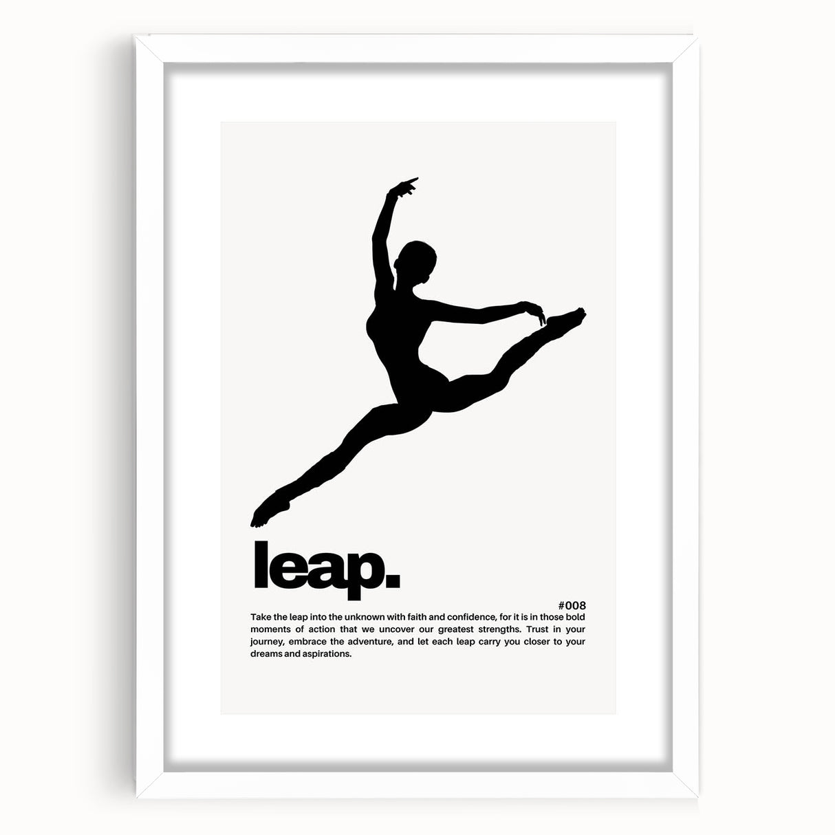 Monochrome Motivational Typography Art Print - "Leap" Canvas