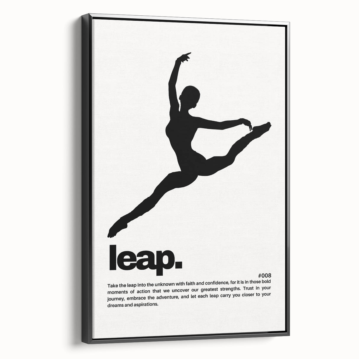 Monochrome Motivational Typography Art Print - "Leap" Canvas