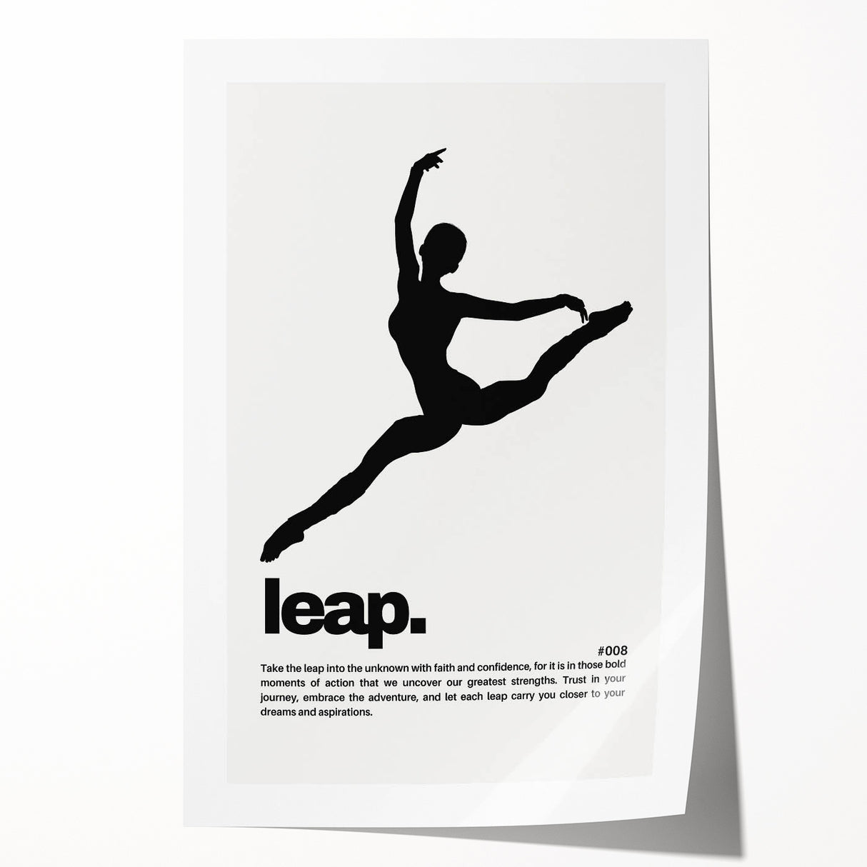 Monochrome Motivational Typography Art Print - "Leap" Canvas