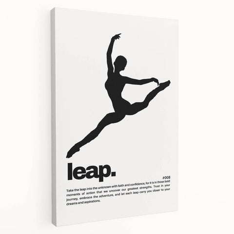 Monochrome Motivational Typography Art Print - "Leap" Canvas