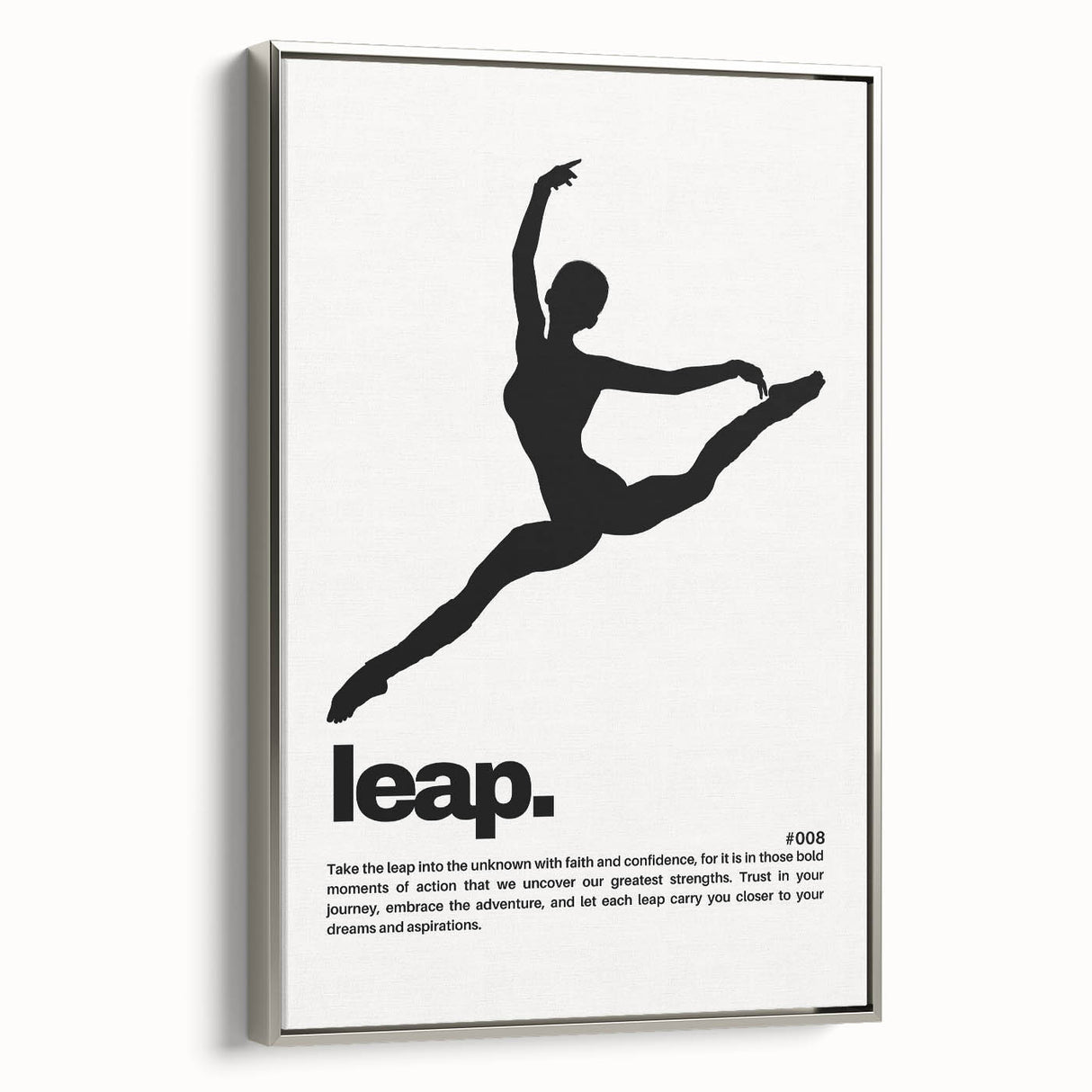 Monochrome Motivational Typography Art Print - "Leap" Canvas