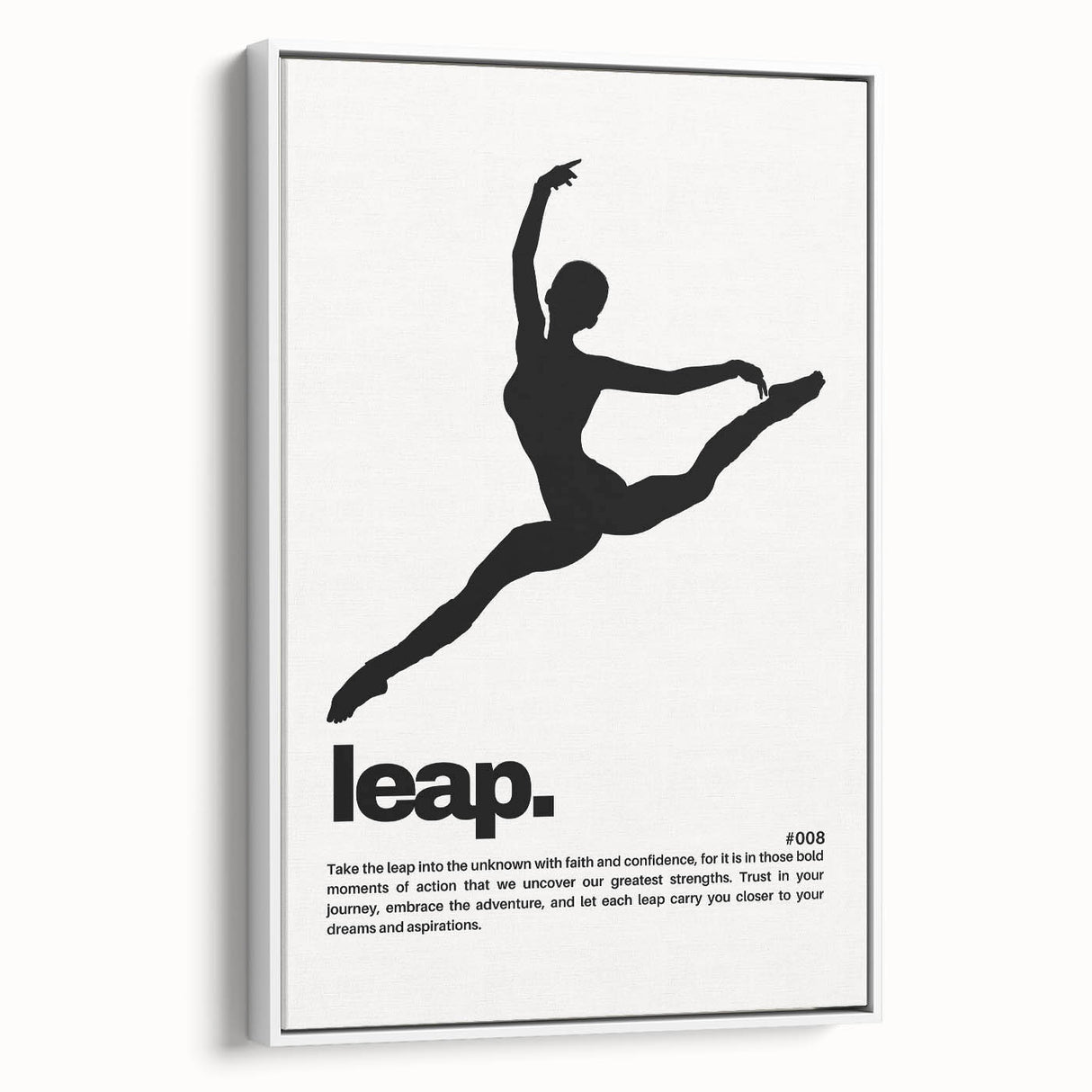 Monochrome Motivational Typography Art Print - "Leap" Canvas