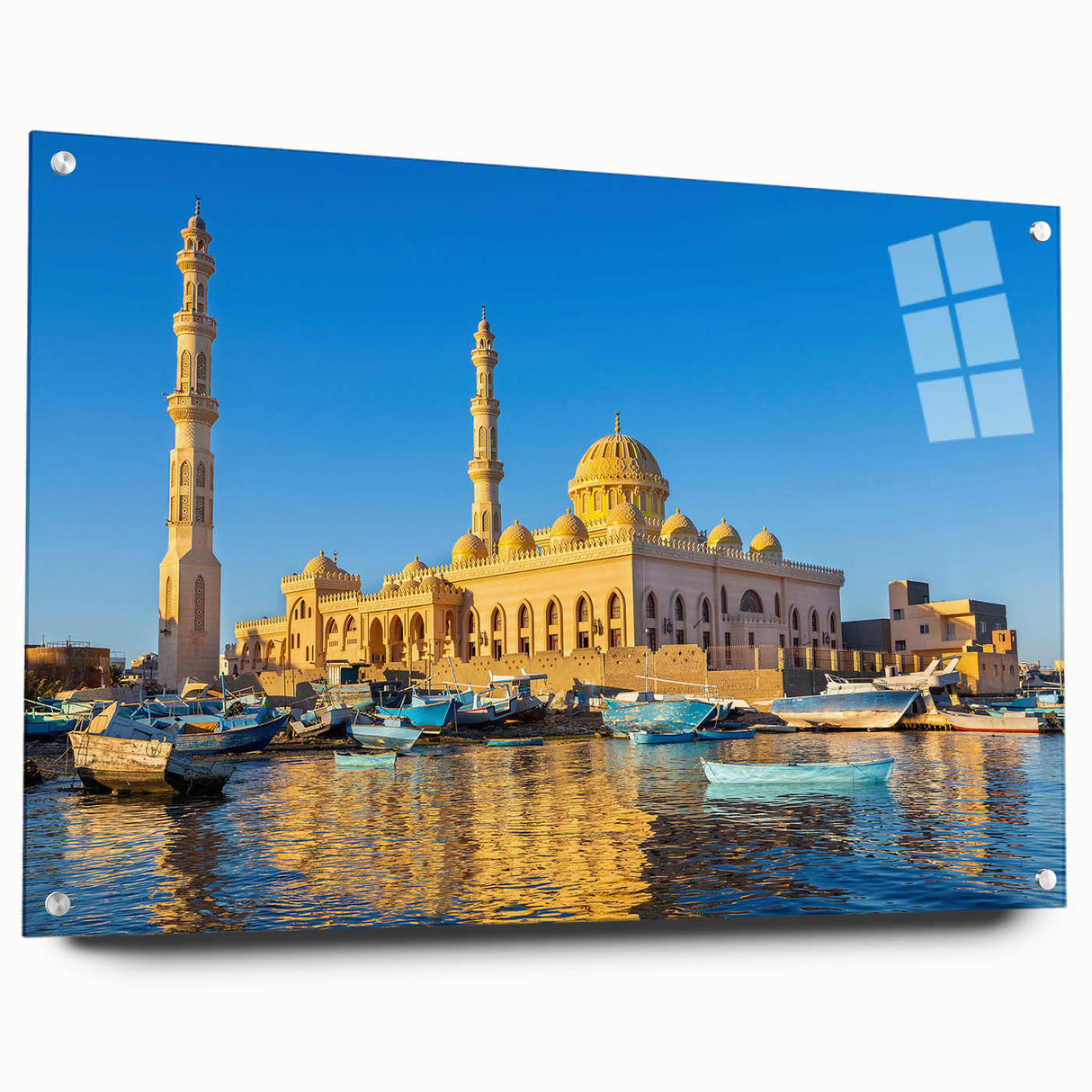 Large abstract wall art depicting the Sahara Desert in earth tones on acrylic glass, ideal for bedroom or dining room decor.