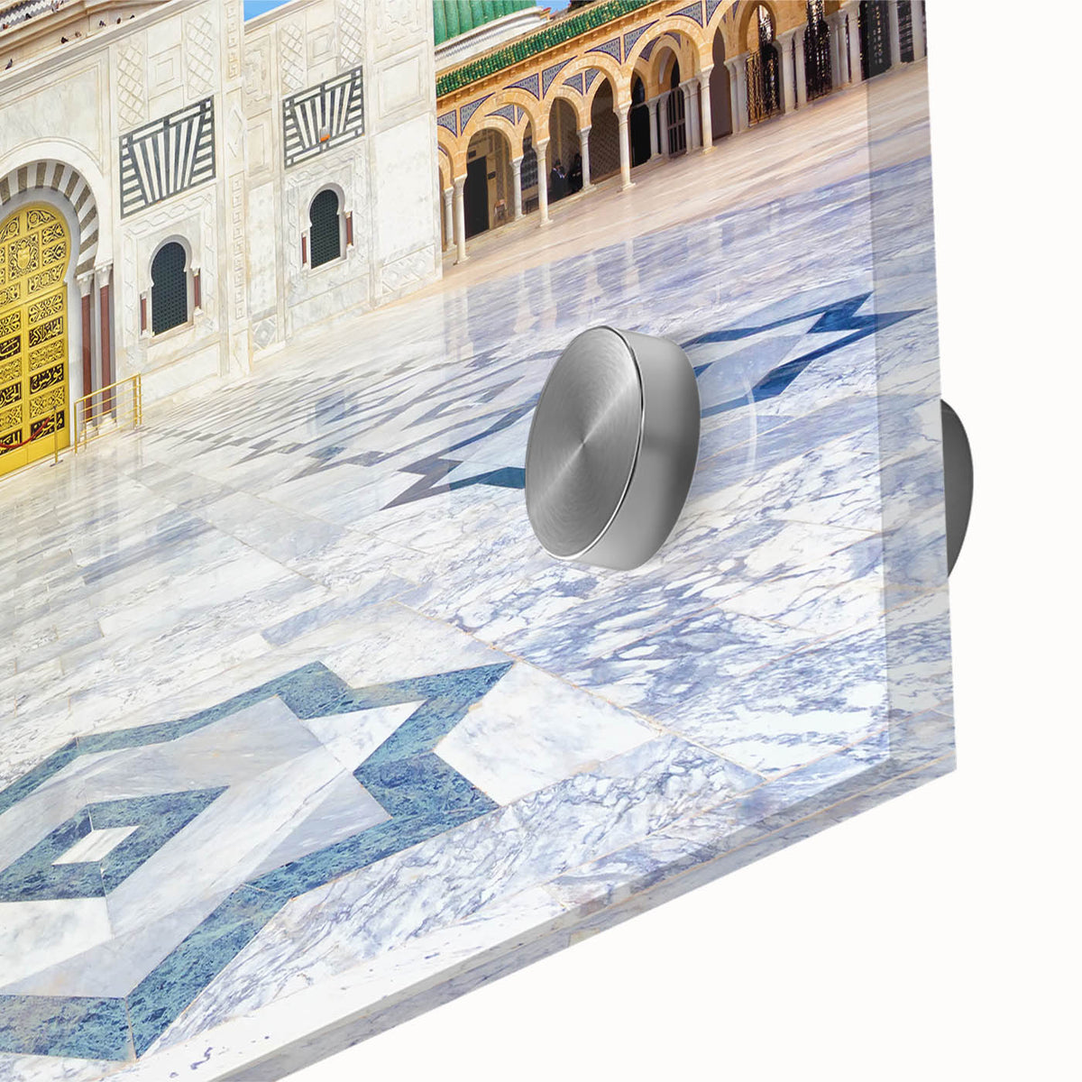 Large abstract wall art depicting a Tunisian landscape in muted earth tones on acrylic glass, ideal for dining room art.