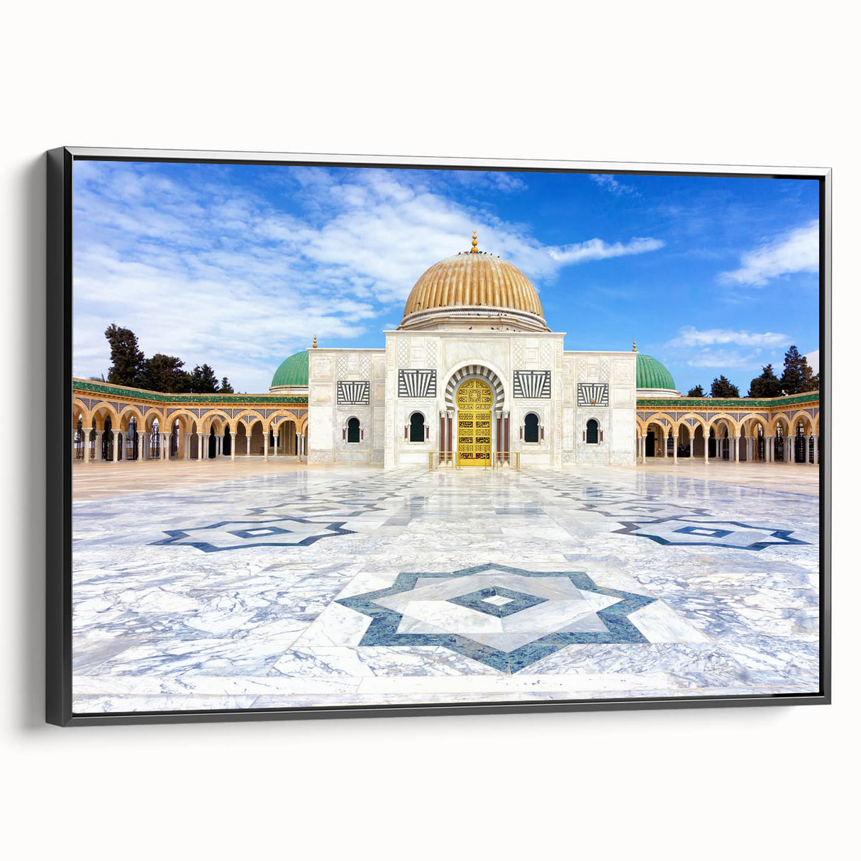 Black and white landscape art painting of Tunisia on framed canvas, ideal for bedroom wall decor.