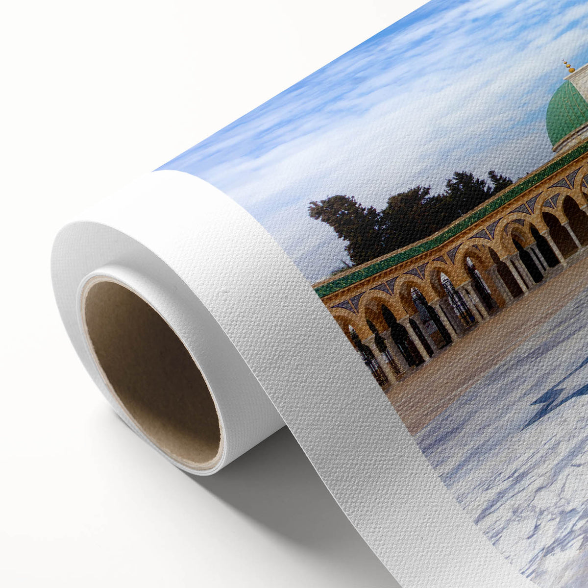 Art deco poster of a Tunisian landscape in pastel shades on rolled canvas, ideal for nursery wall art.