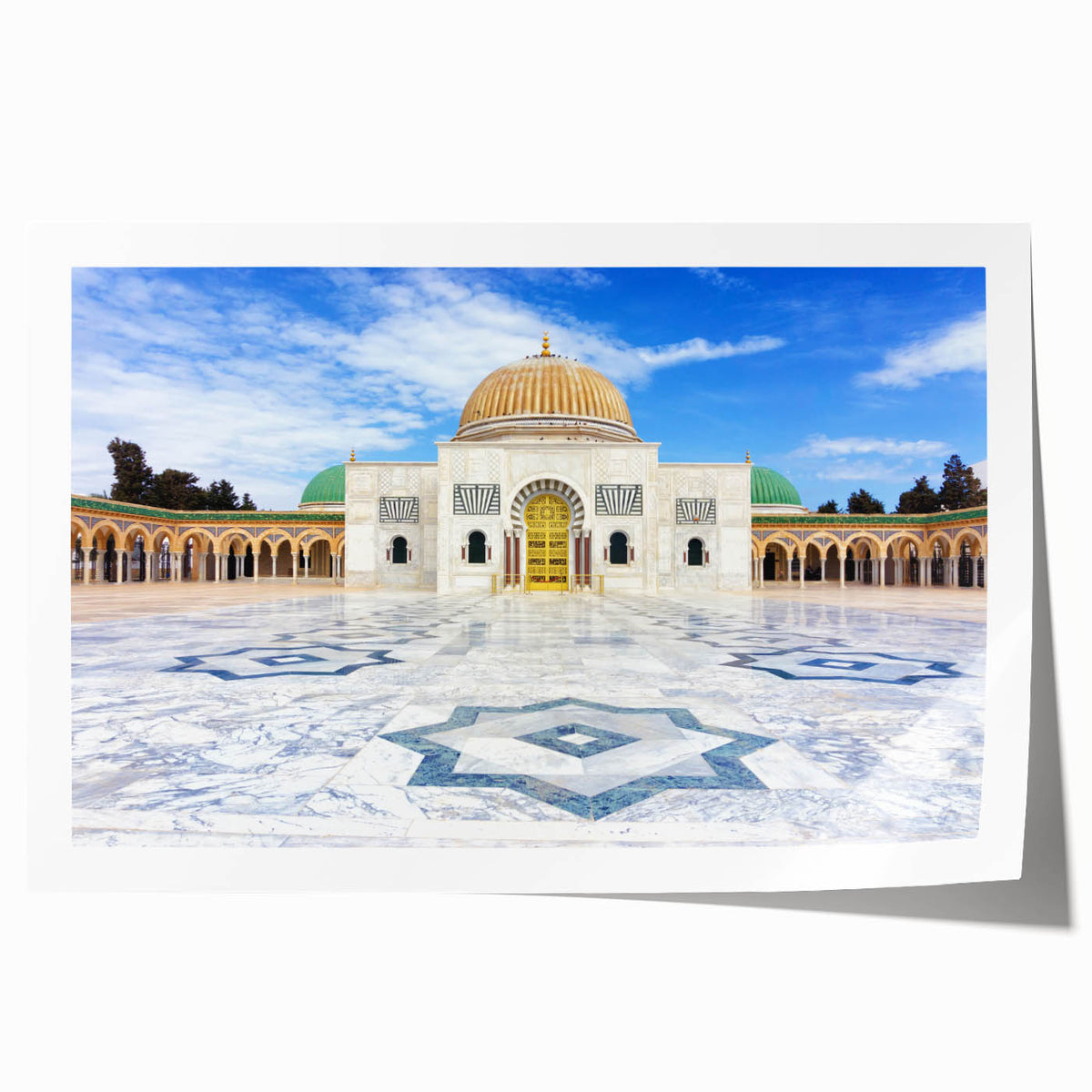 Extra large rolled print depicting a Tunisian scenery with vibrant floral elements, suitable for art wall dining room.