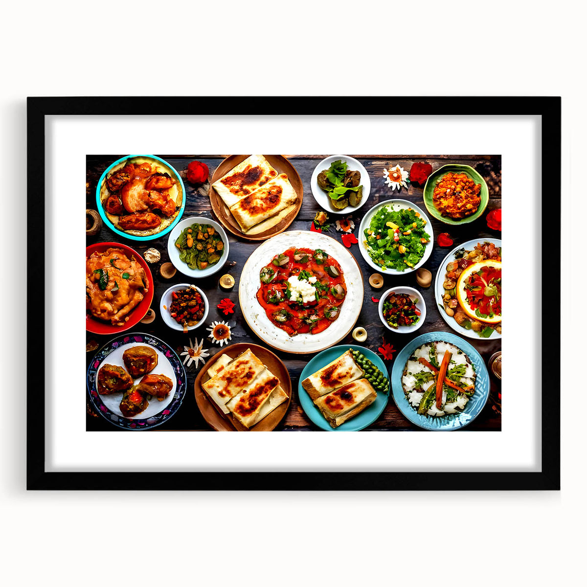 Extra large abstract art print with vibrant, colorful textures on a black framed canvas, ideal for living room decor.