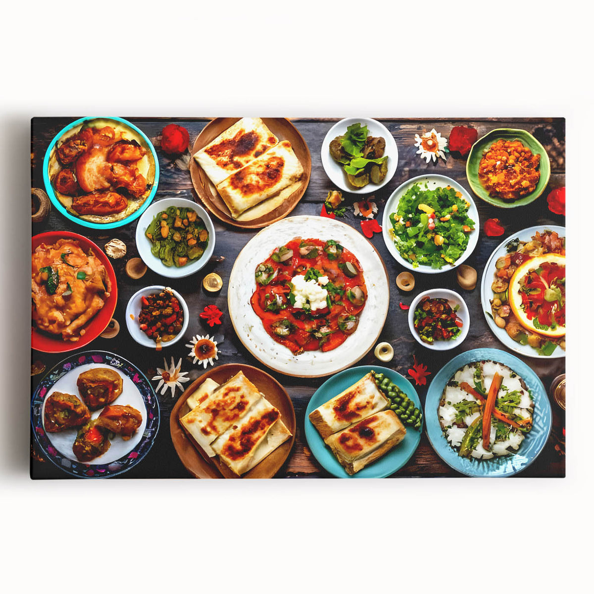 Large black and white stretched canvas depicting a serene Azerbaijani landscape, ideal for kitchen wall art.