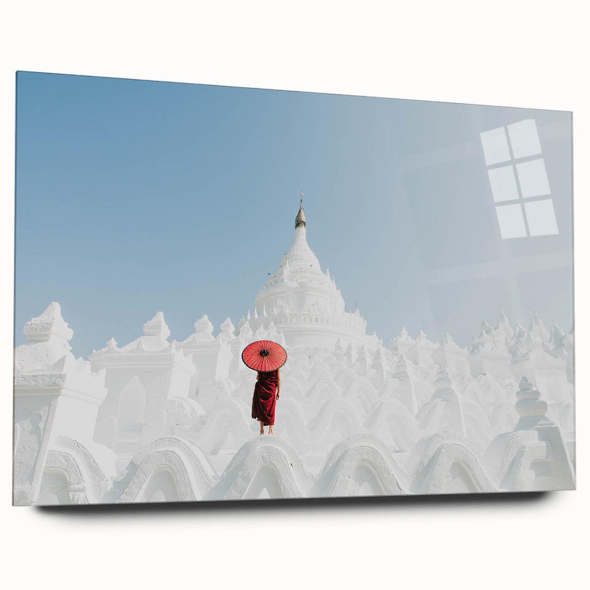 Large acrylic print of an abstract Myanmar scenery in earth tones, ideal for bedroom or dining room art.