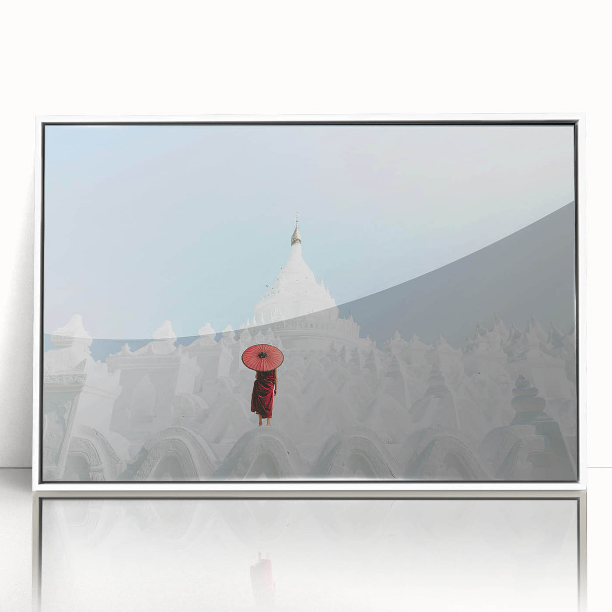 Framed acrylic print featuring a serene Myanmar landscape in soft pastel hues, ideal for modern art wall decor.