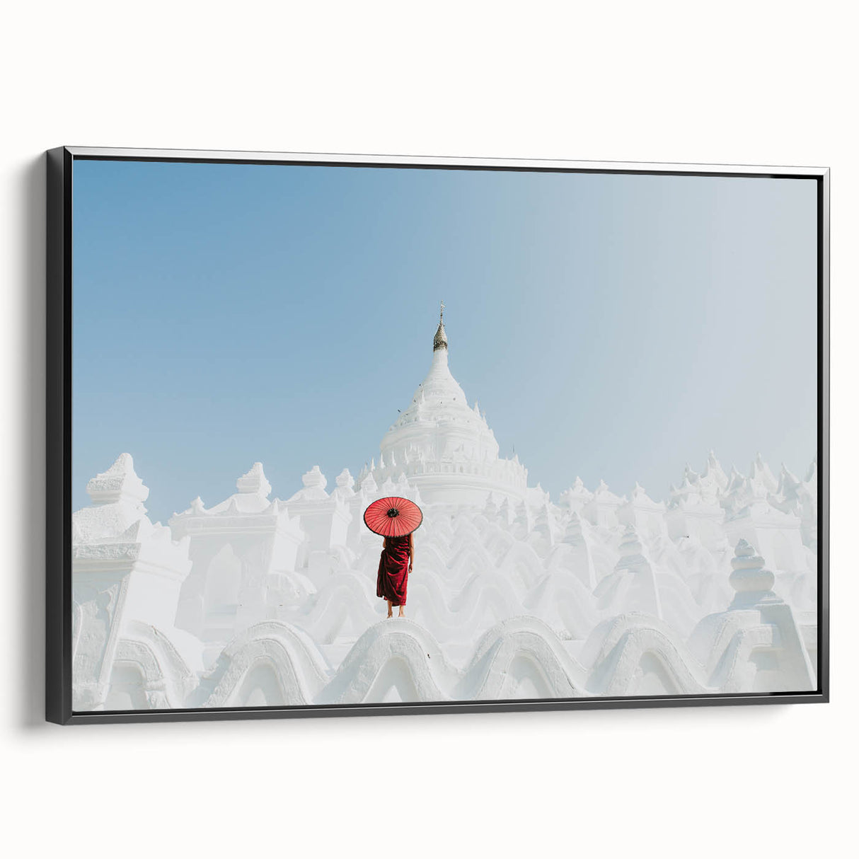 Black and white landscape art painting of Myanmar scenery on framed canvas, suitable for bedroom wall decor.