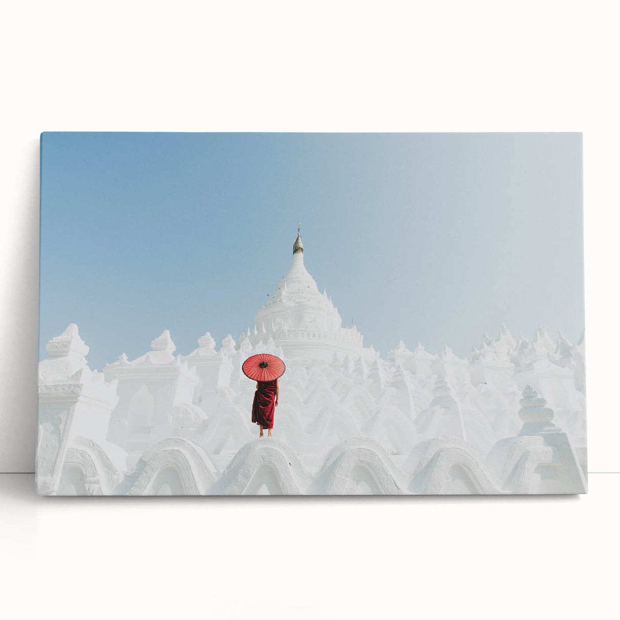 Black and white photo of a Myanmar landscape on a large stretched canvas, ideal for kitchen wall art or bedroom ambiance.