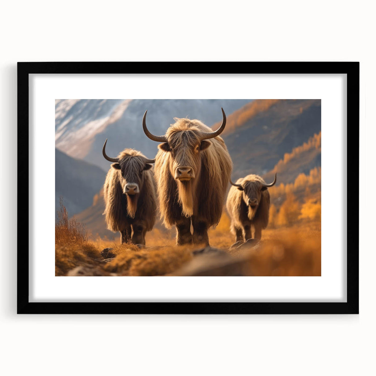 Extra large colorful art depicting abstract scenery of Nepal in textured style on a black framed matte canvas.