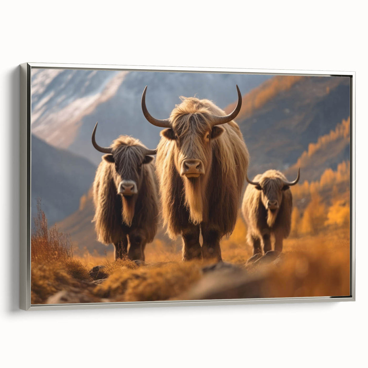 Framed canvas landscape art painting of a Nepalese scenery in muted earth tones, ideal for living room decor.