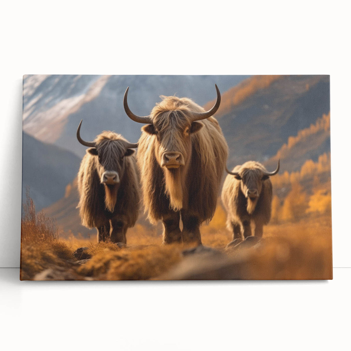 Black and white photograph of a serene Nepalese landscape on stretched canvas.