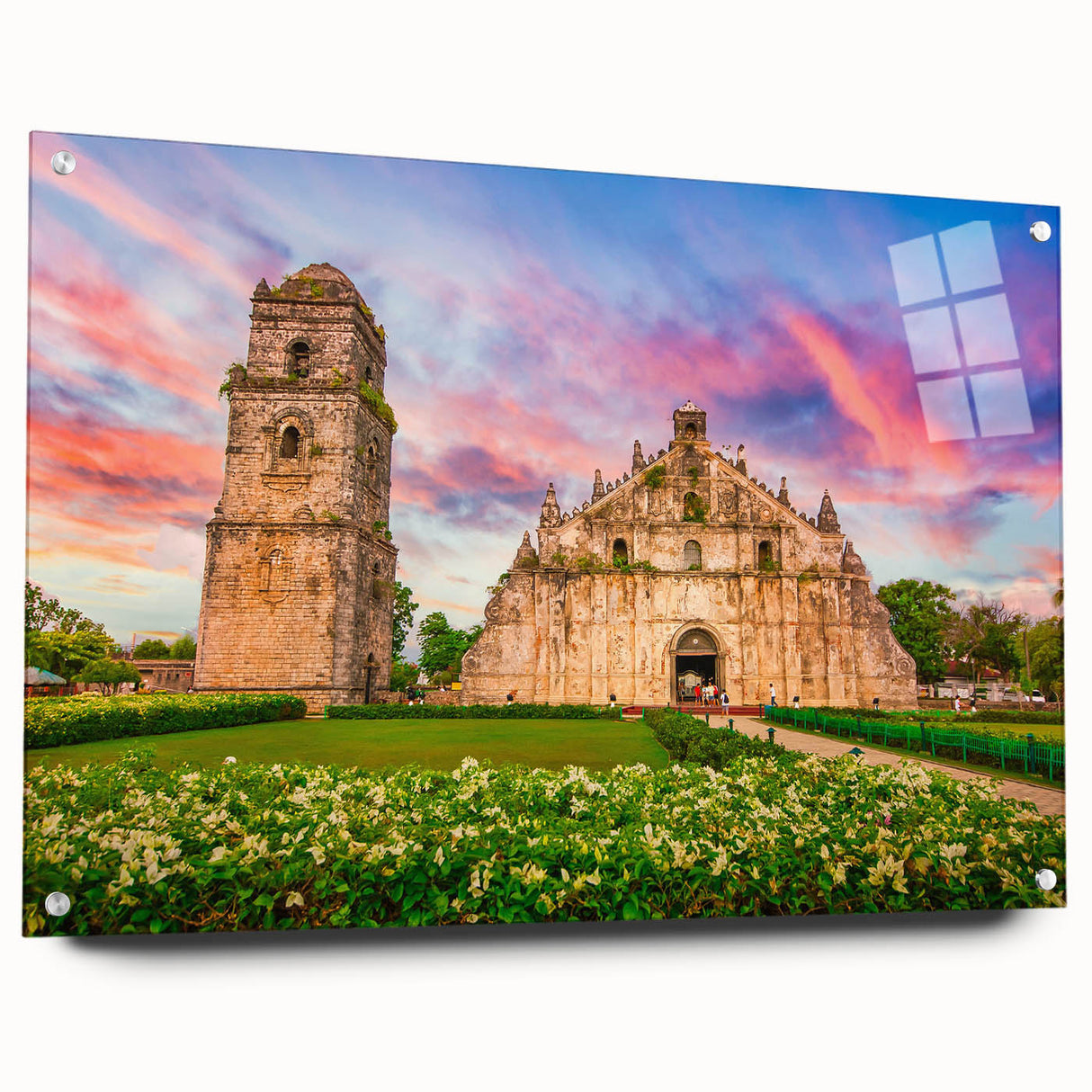 Large abstract wall art depicting a serene Philippines scenery in muted earth tones on acrylic glass.