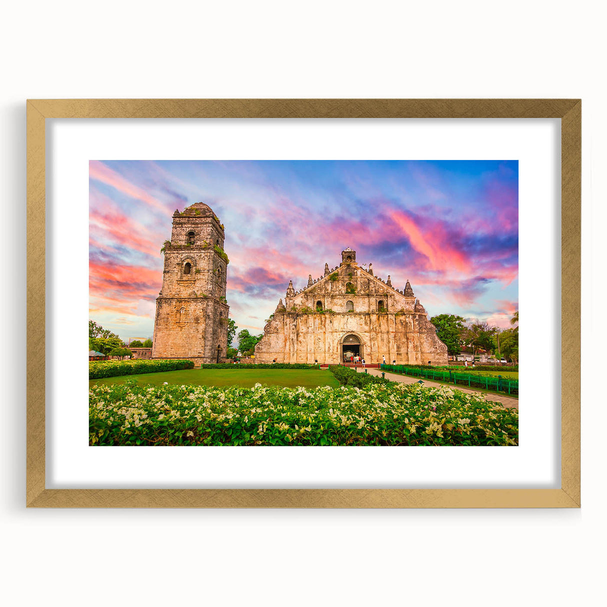 Extra large abstract art print of a textured Philippine landscape in gold frame, suited for living room decor.