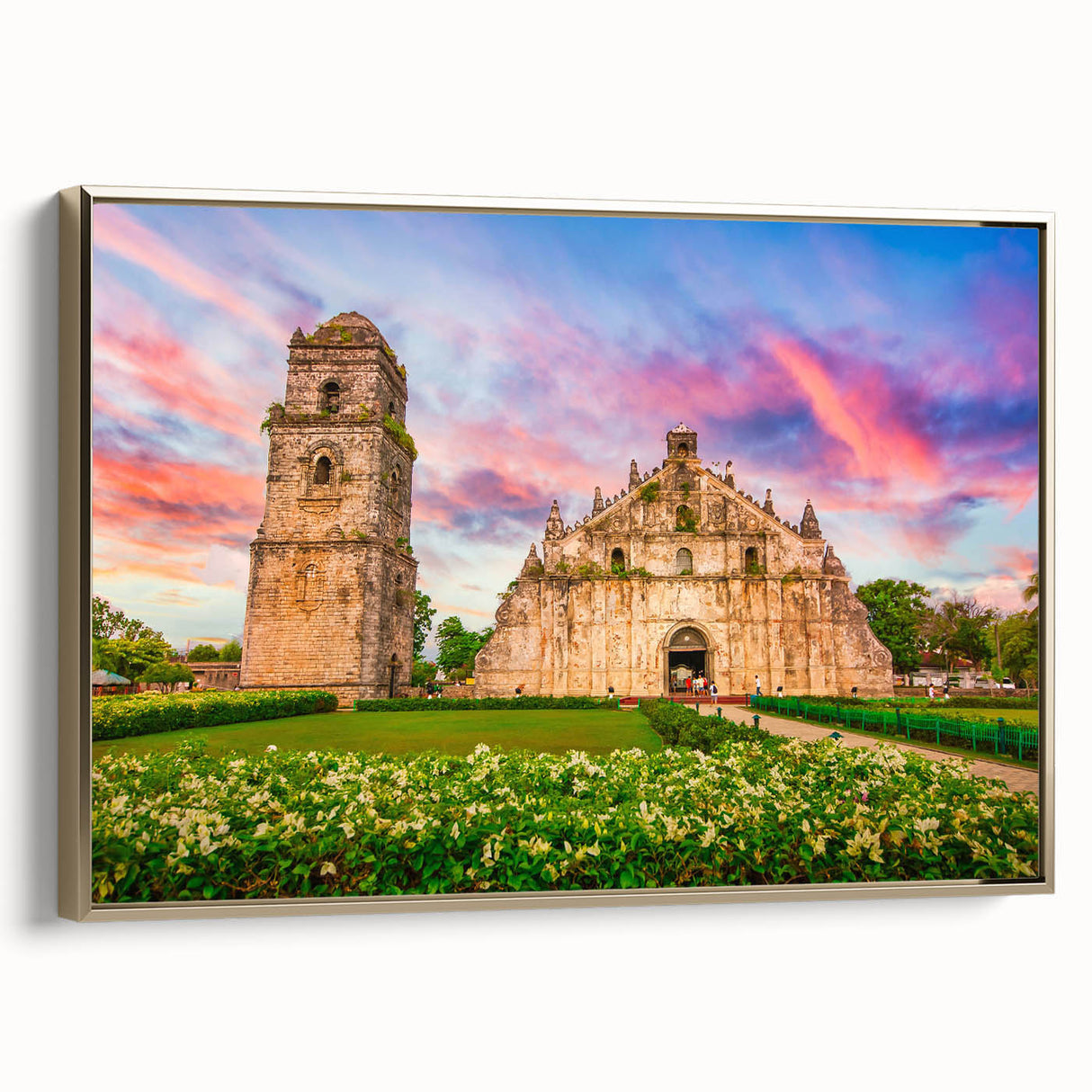 Framed canvas depicting a vintage-style Philippine landscape in black and gold tones, ideal for bedroom wall art.