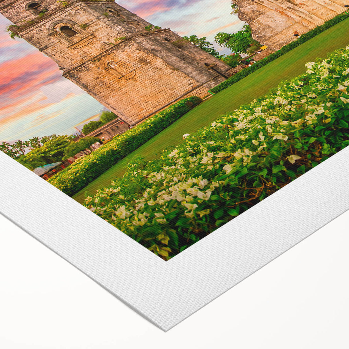 Art deco poster featuring a serene Philippine landscape, with muted green and blue tones on rolled canvas.