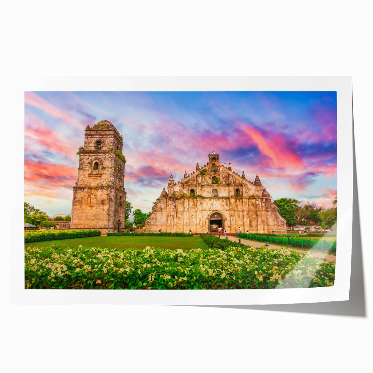 Rolled print of a Philippine landscape featuring lush greenery and floral elements in soft earth tones.