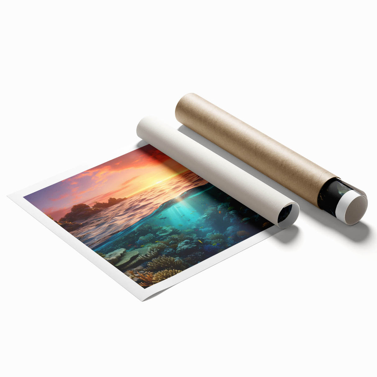 Extra large rolled print of the Great Barrier Reef with vivid blue and green tones, ideal for classy bathroom wall art.