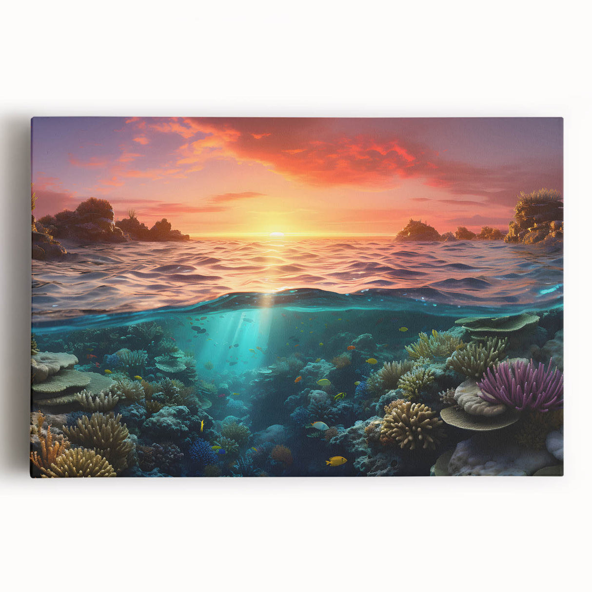 Black and white stretched canvas of the Great Barrier Reef, ideal for kitchen wall art.
