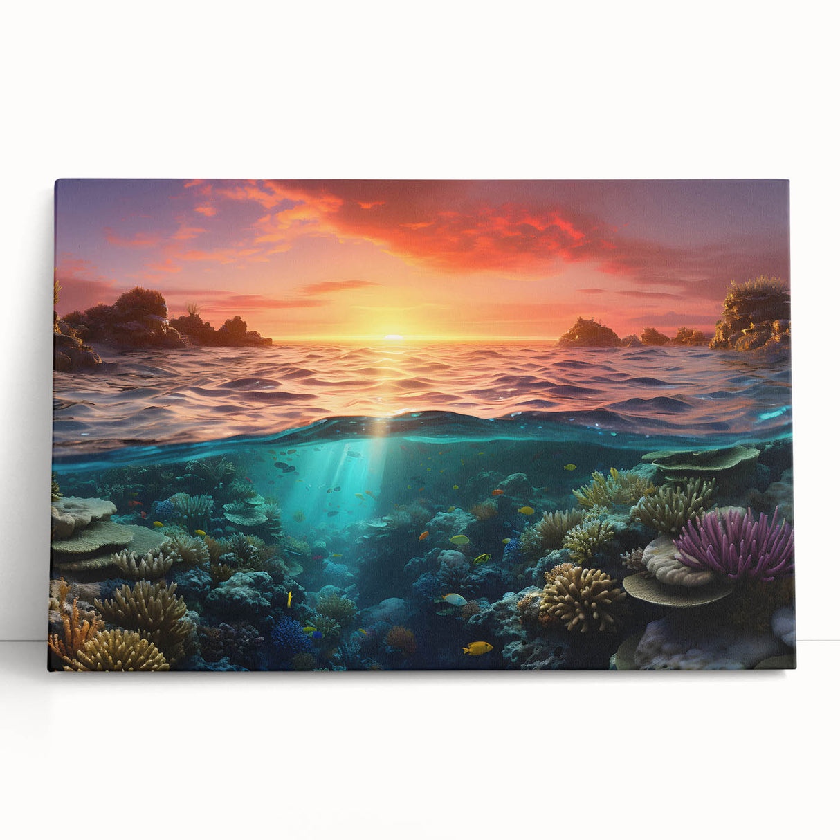 Black and white stretched canvas of the Great Barrier Reef, ideal for kitchen wall art or bedroom decor.