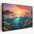 Large wall art of the Great Barrier Reef on stretched canvas, featuring vivid blue and green tones.