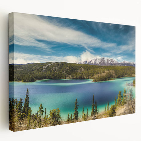 Landscape painting of Yukon scenery on stretched canvas, featuring cool hues, ideal for kitchen wall art.