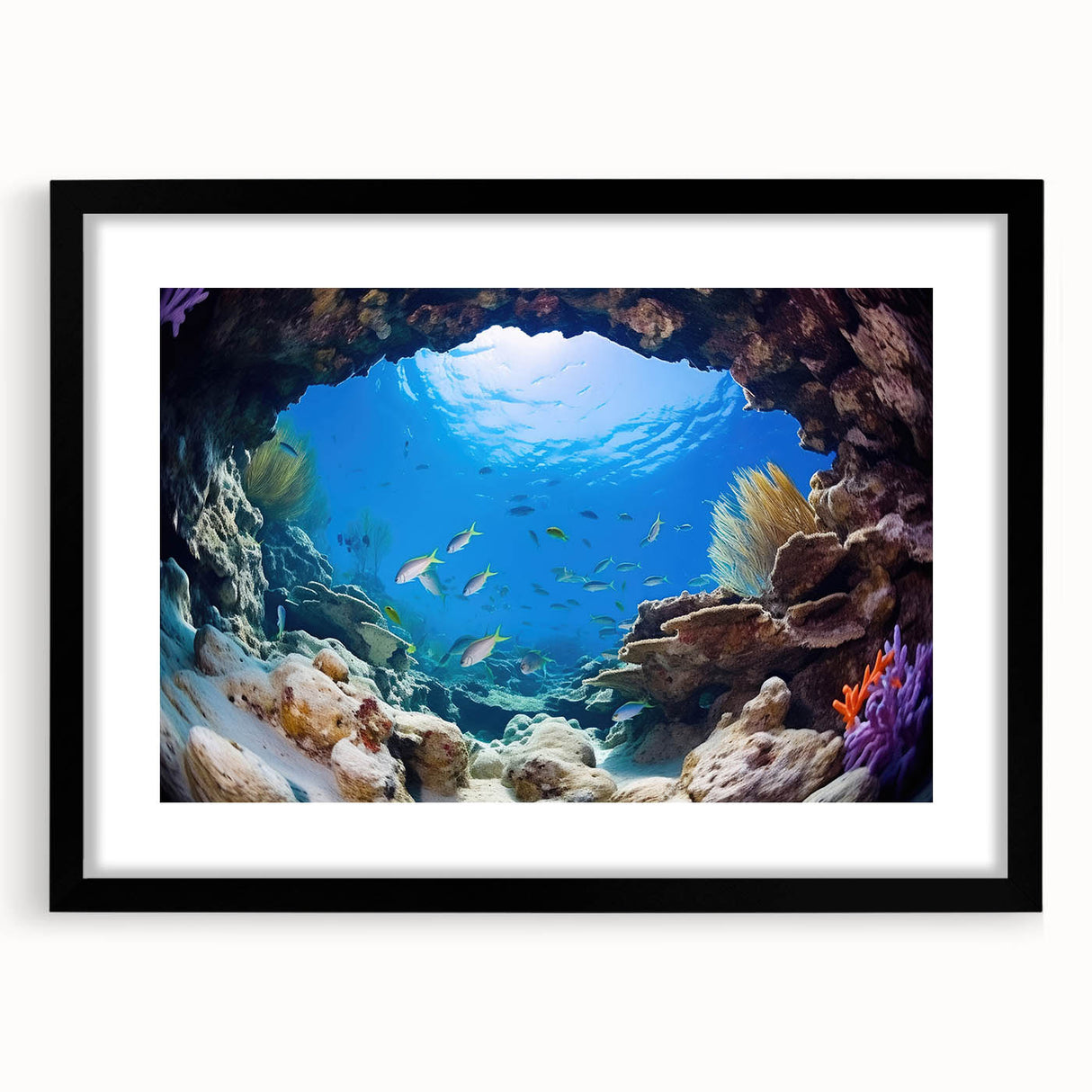 Extra large textured abstract art print featuring vibrant, colorful scenery of Central America on a black framed canvas.