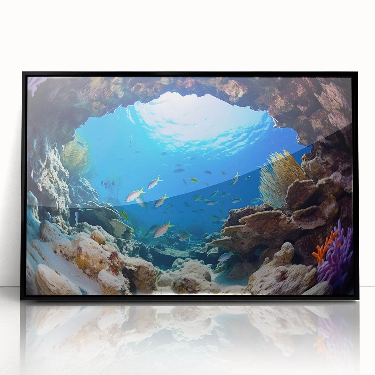 Large abstract wall art featuring a stylized Belize scenery in muted earth tones on a framed acrylic.