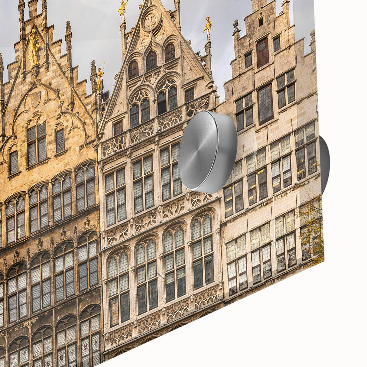 Large abstract wall art featuring a European scenery in muted earth tones on acrylic glass, ideal for dining room ambiance.