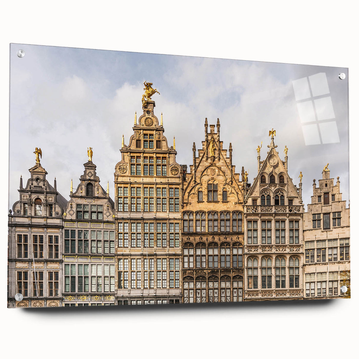 Acrylic print of a European Belgian landscape in muted earth tones, ideal for dining room decor.