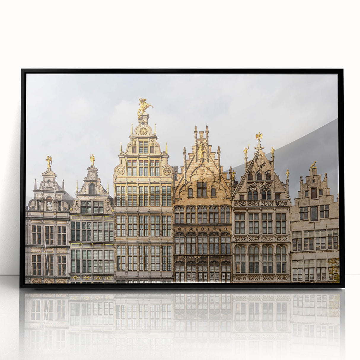 Large abstract wall art depicting a European scenery in muted colors on a framed acrylic, ideal for modern living room decor.
