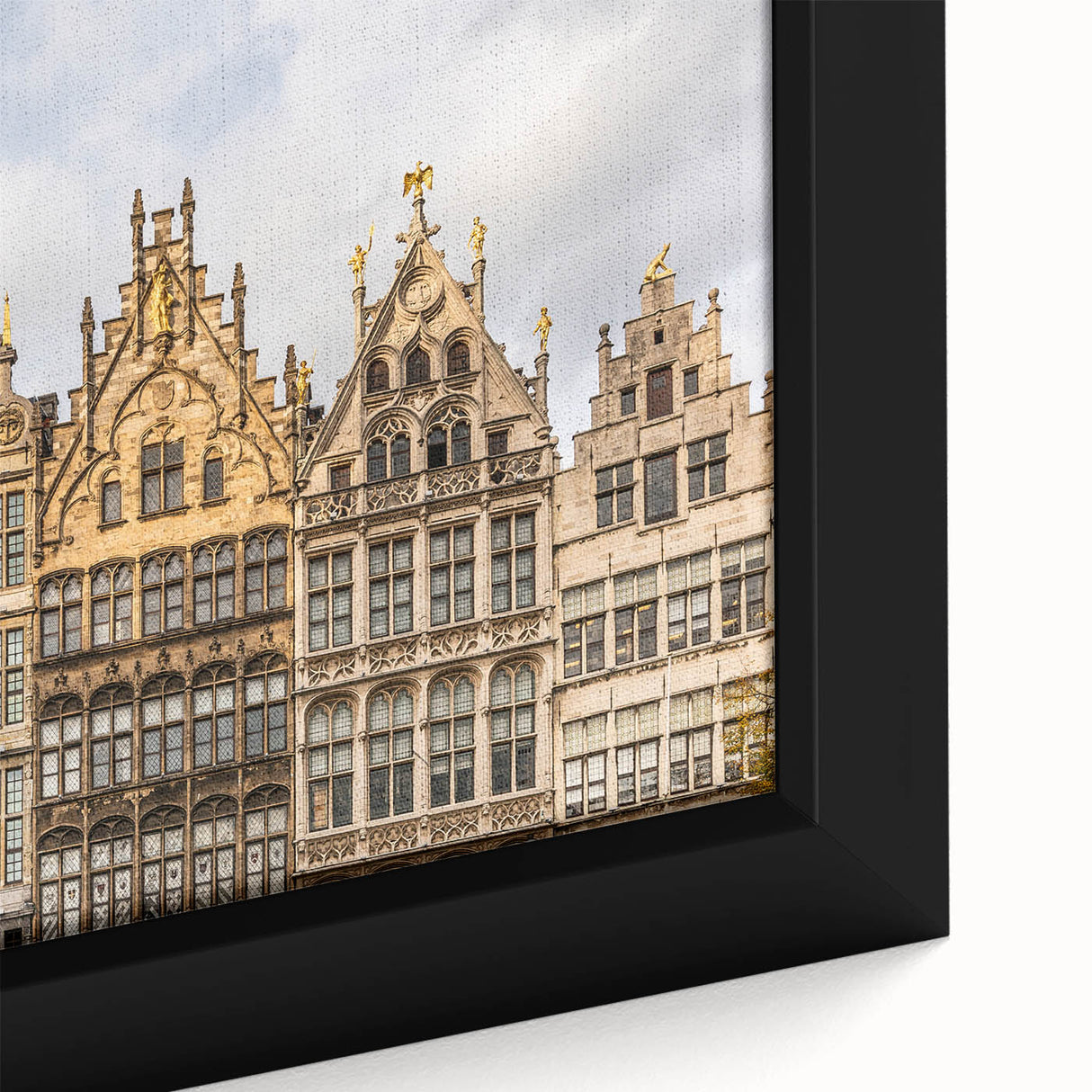 Extra large framed canvas featuring a textured depiction of a European scenery in Belgium.