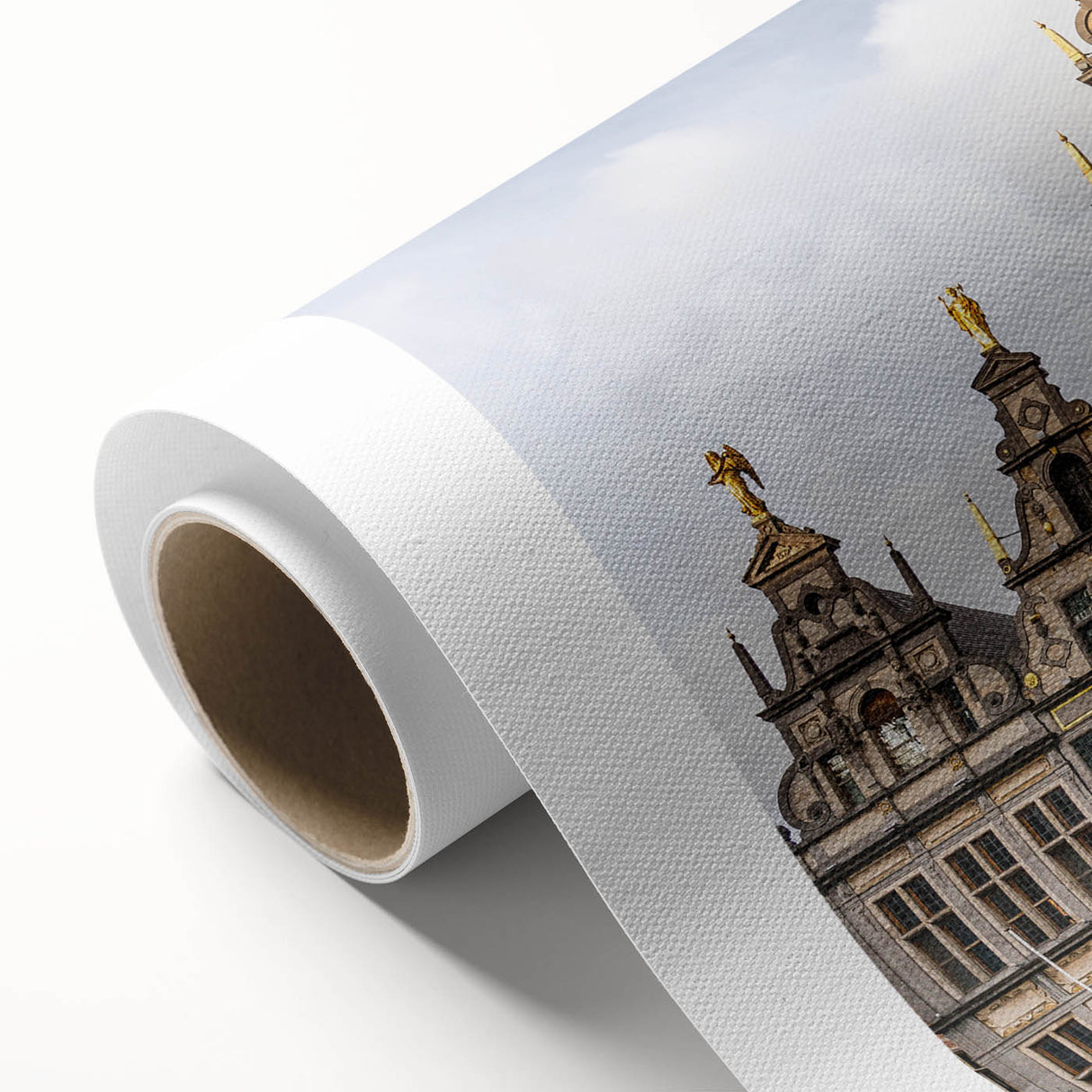 Art Deco poster of a European scenery in muted pastel colors on rolled canvas, ideal for nursery wall art.