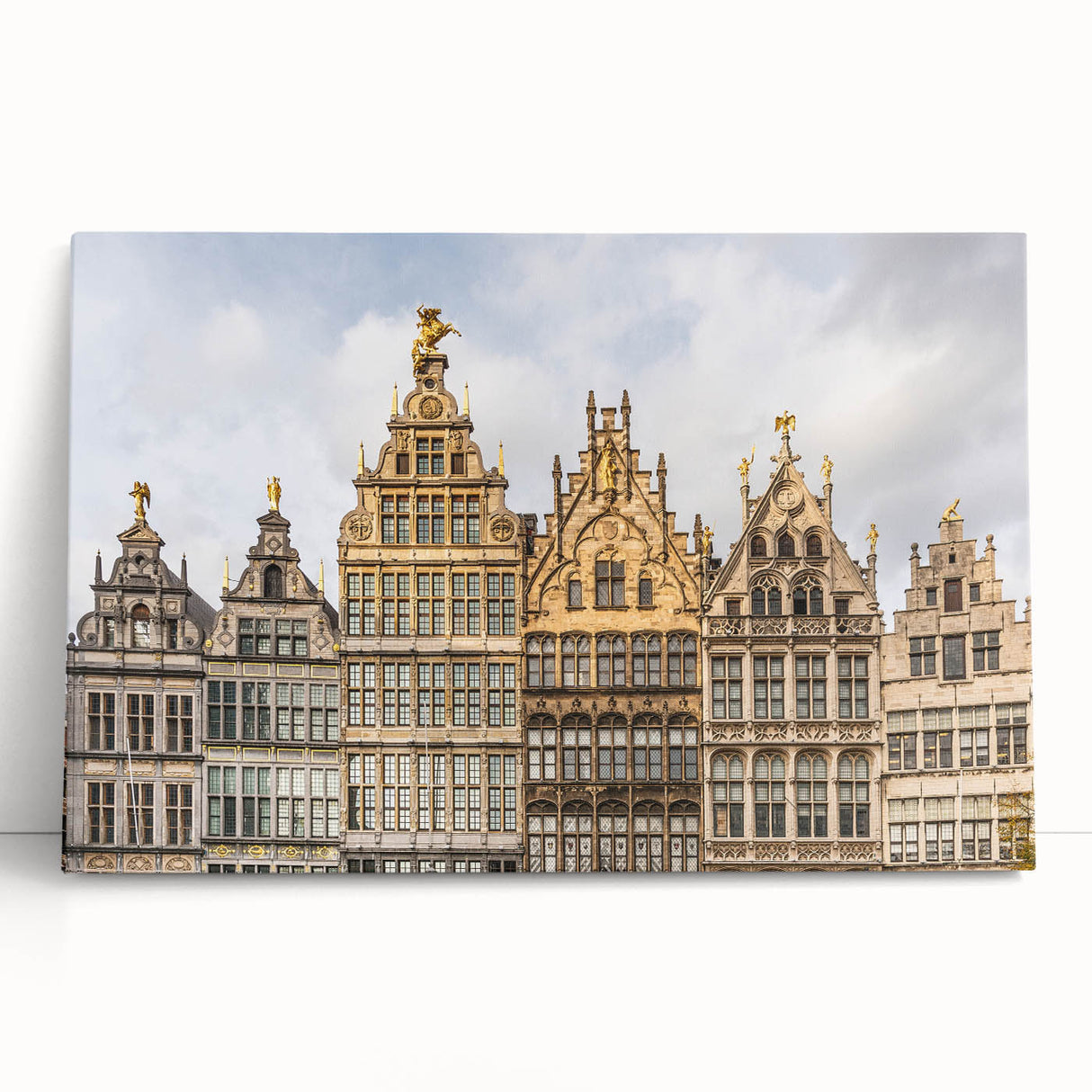 Black and white stretched canvas of a European cityscape, ideal for kitchen wall art.