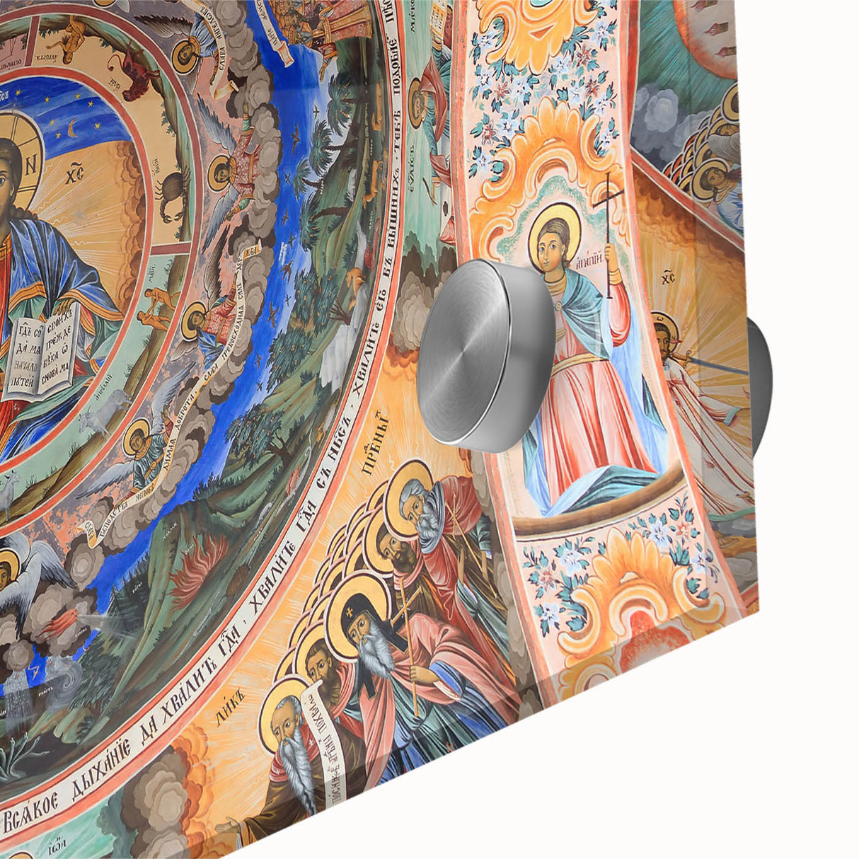 Large abstract wall art depicting a Bulgarian landscape in muted earth tones on acrylic glass.