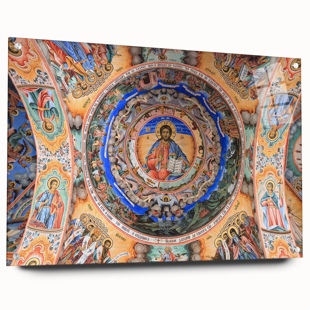 Acrylic print of a European landscape in muted earth tones, suitable for dining room or bedroom decor.