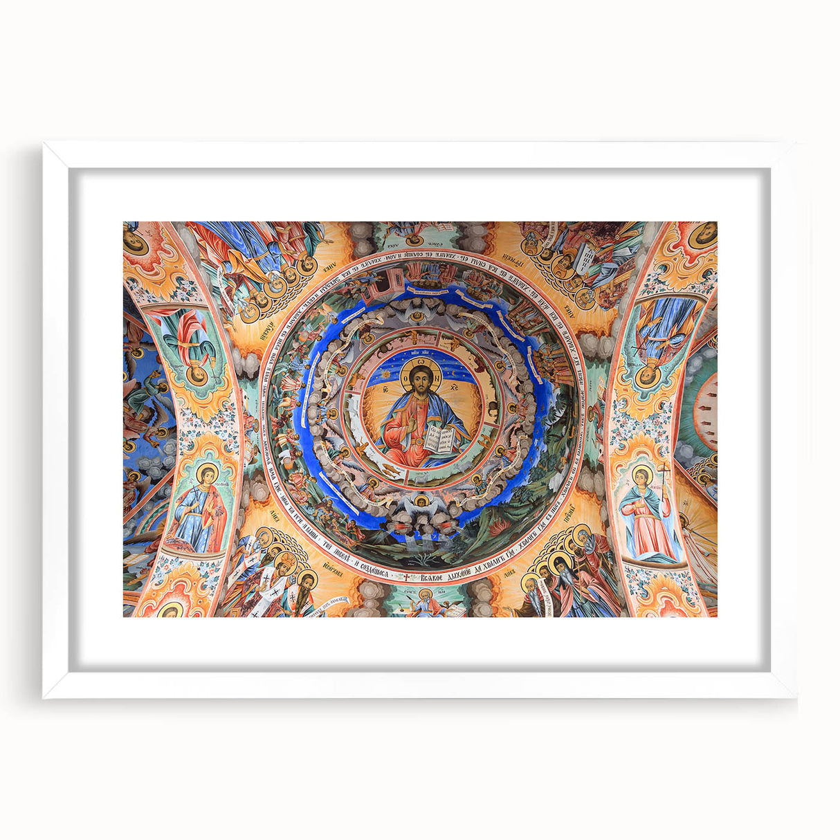 Textured abstract art print depicting a European scenery in muted earth tones on a framed white mat, ideal for bedroom art.